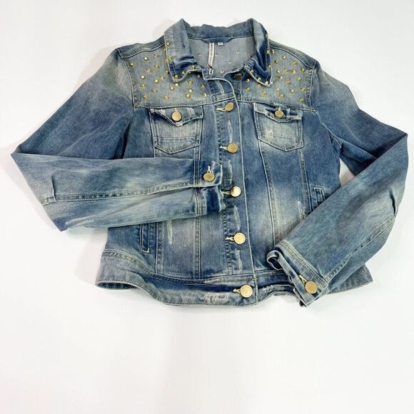Romeo & Juliet Couture Womens Blue Collared Long Sleeve Denim Jacket Size Medium - Picture 1 of 8